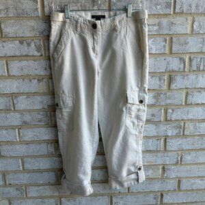 Tommy Hilfiger Linen Blend Cropped Rolled Cargo Pants Women's Size 2.